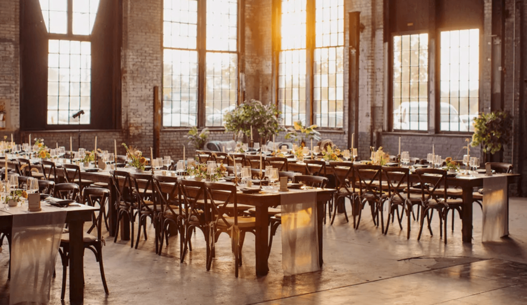 Wedding reception inside the 19th century factory at Basilica Hudson.